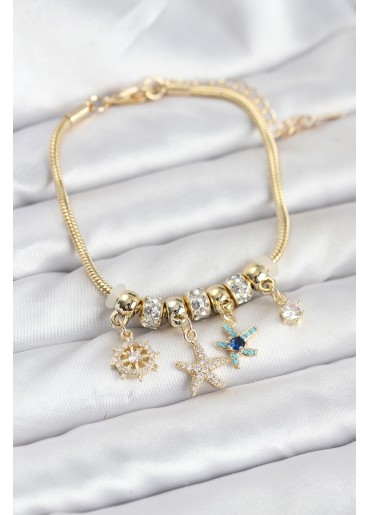 Erb Pirinç Gold Renk Deniz Tema Charmlı Kadın Bileklik