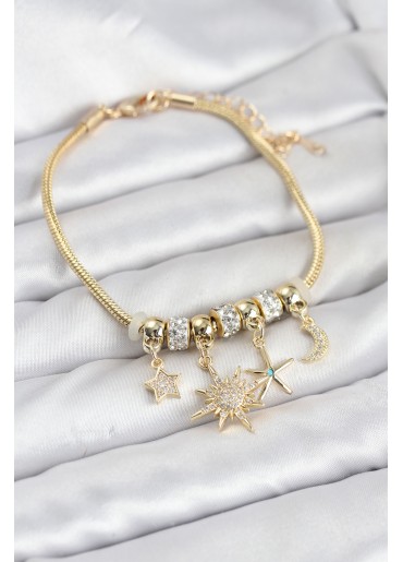 Erb Pirinç Gold Renk Güneş Tema Charmlı Kadın Bileklik