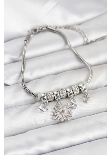 Erb Kutup Yıldızı Model Charmlı Gümüş Renk Kadın Bileklik