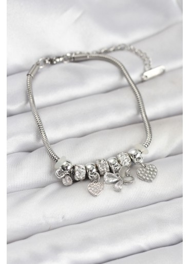 Erb Kelebek Charmlı Gümüş Renk Kadın Bileklik