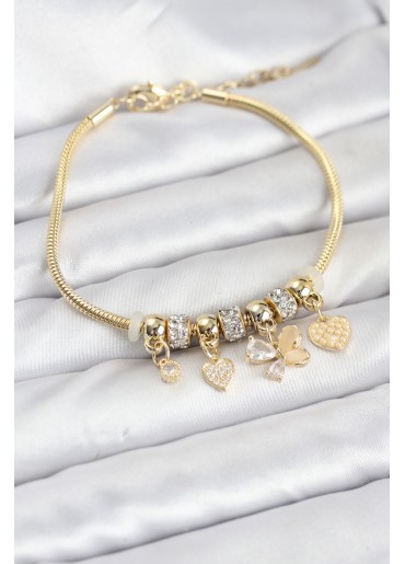 Erb Kelebek Charmlı Gold Renk Kadın Bileklik