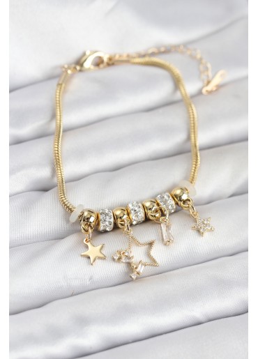 Erb Gold Renk Pirinç Yıldız Model Charmlı Kadın Bileklik