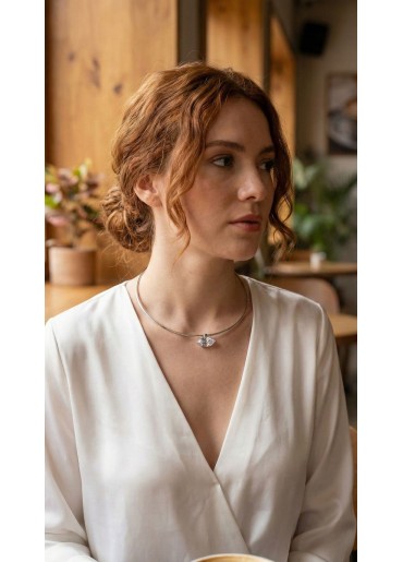 Erb Pirinç Gümüş Renk Choker Model Zirkon Taşlı Kadın Kolye