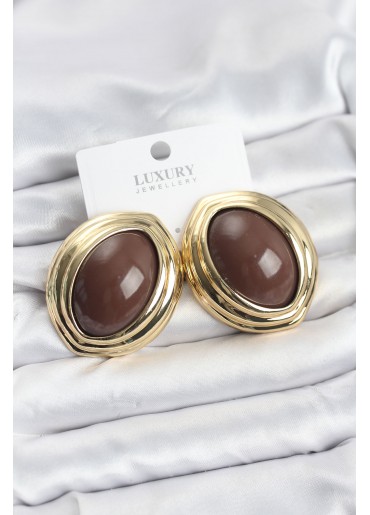 Erb Pirinç Kahverengi Badem Model Vintage Gold Kadın Küpe