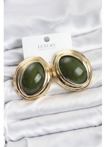 Erb Pirinç Yeşil Badem Model Vintage Gold Kadın Küpe