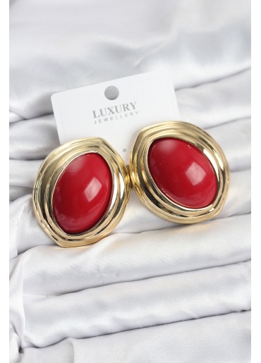 Erb Pirinç Kırmızı Badem Model Vintage Gold Kadın Küpe