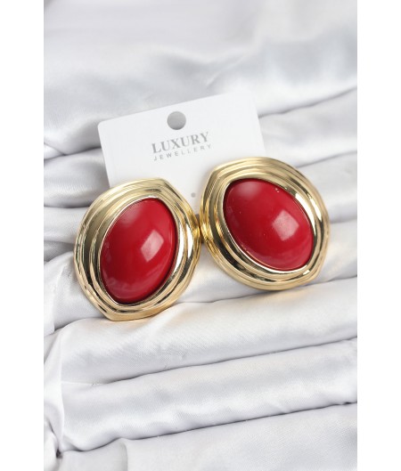 Erb Pirinç Kırmızı Badem Model Vintage Gold Kadın Küpe Erb Pirinç Kırmızı Badem Model Vintage Gold Kadın Küpe