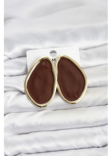 Erb Pirinç Kahverengi Mineli Damla Model Vintage Plaka Kadın Küpe