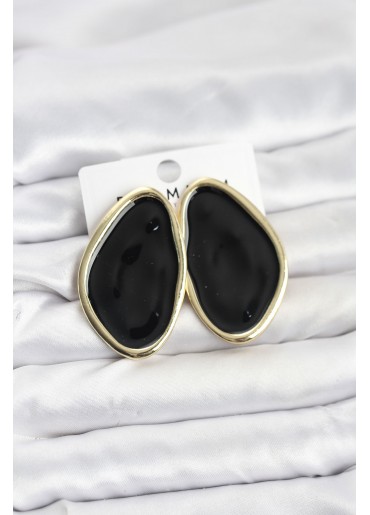 Erb Pirinç Siyah Mineli Damla Model Vintage Plaka Kadın Küpe