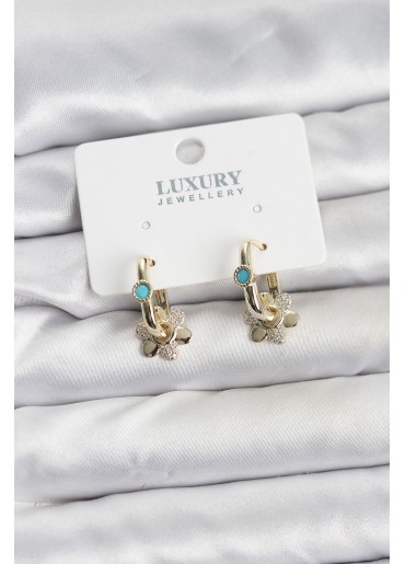 Erb Mavi Taş Detaylı Pirinç Gold Renk Kadın Göçmen Küpesi