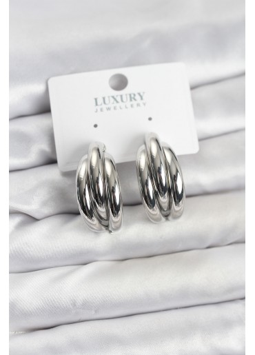 Erb Gümüş Renk Pirinç Yarım Halka Model Kadın Küpe