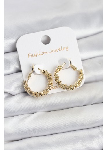 Erb Pirinç Gold Renk Küçük Tırtıklı Halka Model Kadın Küpe