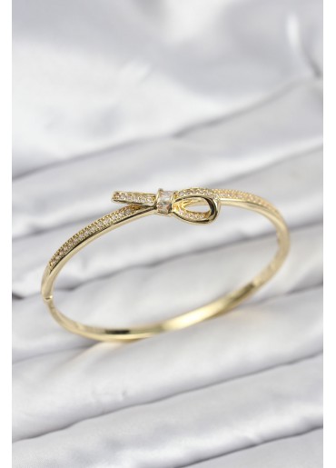 Erb Pirinç Gold Renk Zirkon Taşlı Fiyonk Model Kadın Kelepçe Bileklik