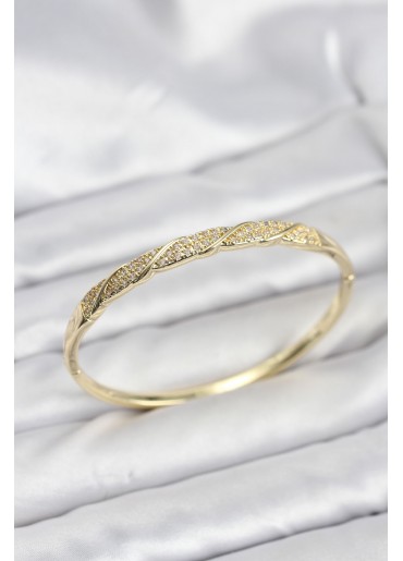 Erb Pirinç Gold Renk Zirkon Taşlı Model Kadın Kelepçe Bileklik