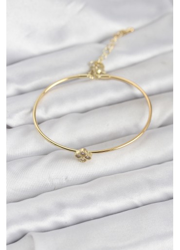 Erb Zirkon Taşlı Yonca Model Gold Renk Kadın Bileklik