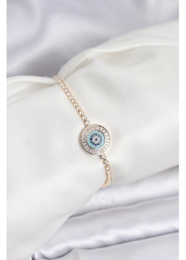 Erb Gold Renk Nazar Model Zirkon Taşlı Asansörlü Su Yolu Bileklik