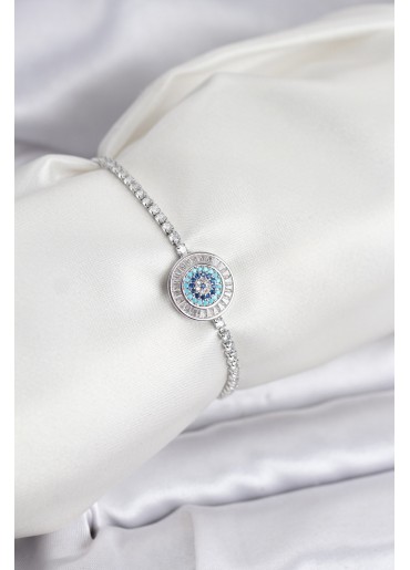 Erb Nazar Model Zirkon Taşlı Gümüş Renk Asansörlü Su Yolu Bileklik