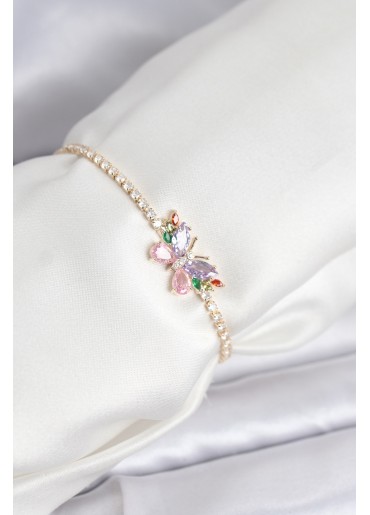 Erb Renkli Kelebek Model Zirkon Taşlı Asansörlü Su Yolu Kadın Bileklik