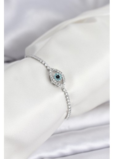 Erb Göz Model Zirkon Taşlı Gümüş Renk Asansörlü Su Yolu Bileklik