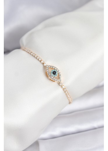 Erb Göz Model Zirkon Taşlı Gold Renk Asansörlü Su Yolu Bileklik