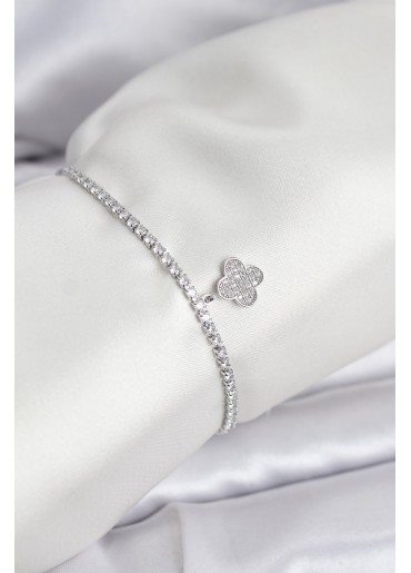 Erb Yonca Model Zirkon Taşlı Gümüş Renk Asansörlü Su Yolu Bileklik