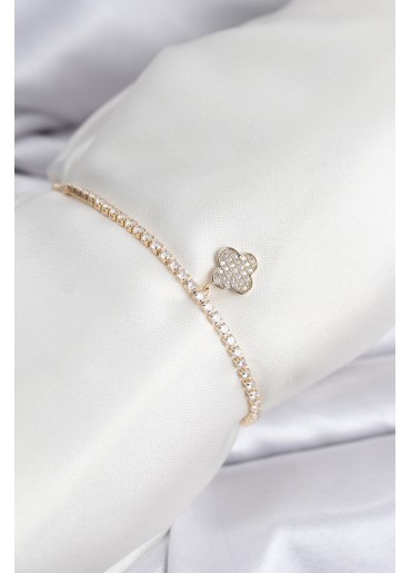 Erb Yonca Model Zirkon Taşlı Gold Renk Asansörlü Su Yolu Bileklik