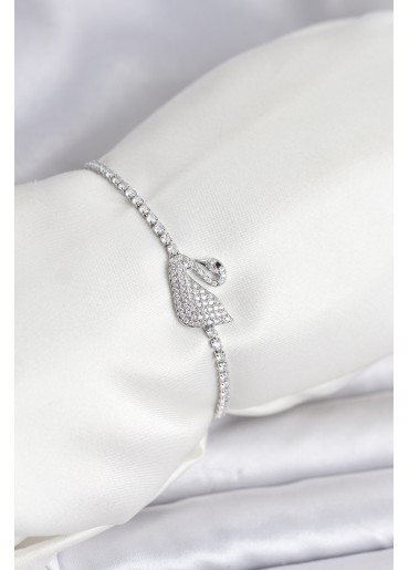 Erb Kuğu Model Zirkon Taşlı Gümüş Renk Asansörlü Su Yolu Bileklik