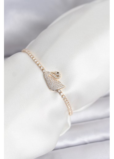 Erb Kuğu Model Zirkon Taşlı Gold Renk Asansörlü Su Yolu Bileklik