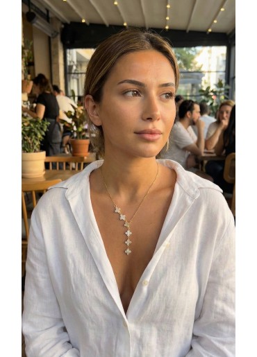 Erb 316L Çelik Zincir Gold Renk Yonca Model Kadın Kolye