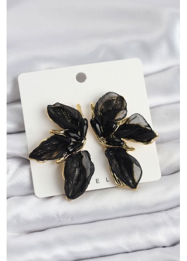 Erb Lotus Model Siyah Renk Tüllü Kadın Küpe