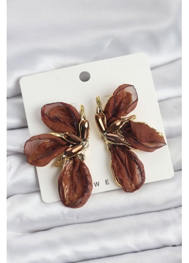 Erb Lotus Model Kahverengi Renk Tüllü Kadın Küpe