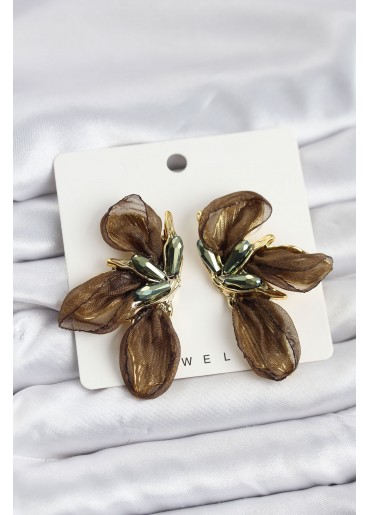 Erb Lotus Model Haki Renk Tüllü Kadın Küpe