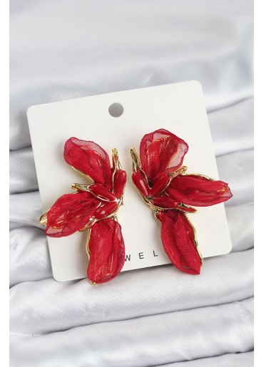 Erb Lotus Model Kırmızı Renk Tüllü Kadın Küpe