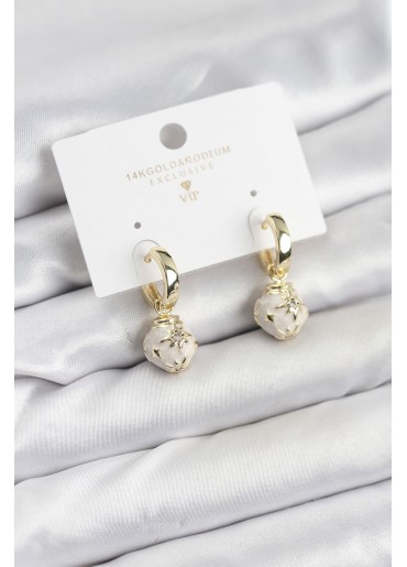 Erb Pirinç Gold Renk Topçuk Model Mineli Halka Kadın Küpe