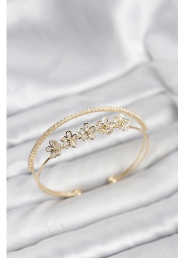 Erb Çiçek Model Pirinç Gold Renk Kadın Bileklik