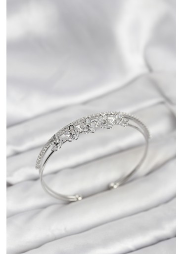 Erb Çiçek Model Pirinç Gümüş Renk Kadın Bileklik