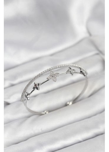 Erb Pirinç Gümüş Renk Çiçek Model Kadın Bileklik