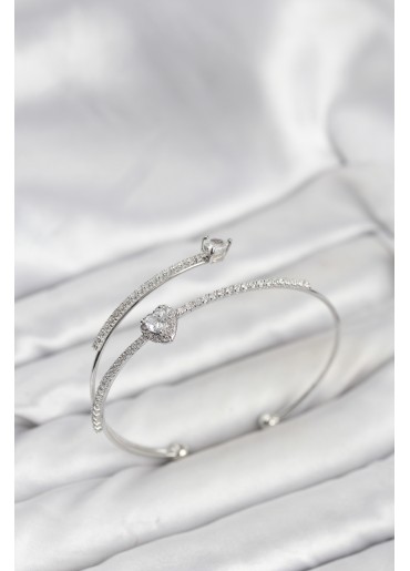 Erb Kalp Model Pirinç Gümüş Renk Kadın Bileklik