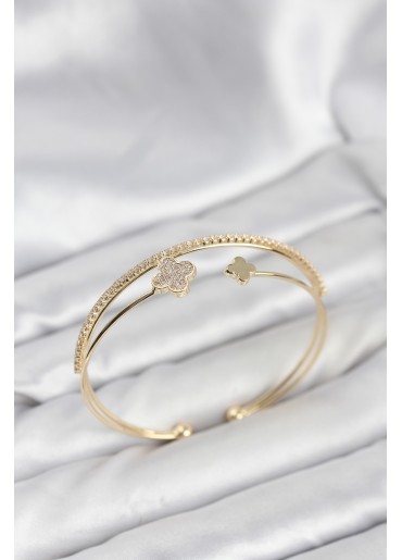 Erb Yonca Model Pirinç Gold Renk Kadın Bileklik