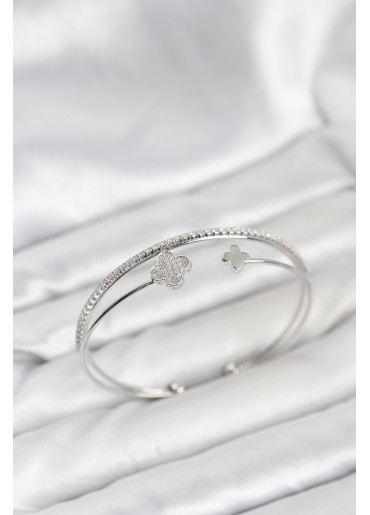 Erb Yonca Model Pirinç Gümüş Renk Kadın Bileklik