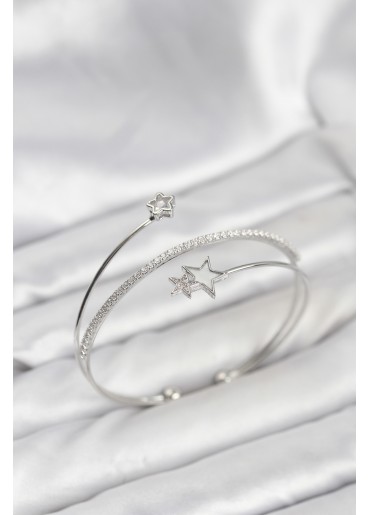 Erb Yıldızlı Model Pirinç Gümüş Renk Kadın Bileklik