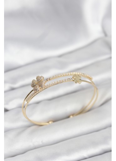 Erb Pirinç Gold Renk Yonca Model Kadın Bileklik