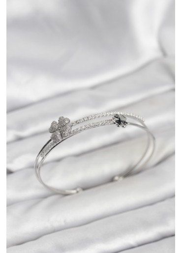 Erb Pirinç Gümüş Renk Yonca Model Kadın Bileklik