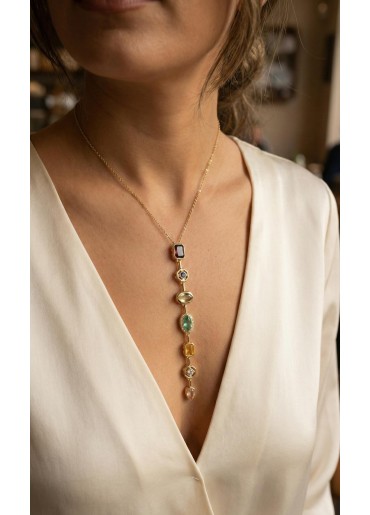 Erb Pirinç Renkli Zirkon Taşlı Model Gold Renk 7 Element Kadın Y Kolye