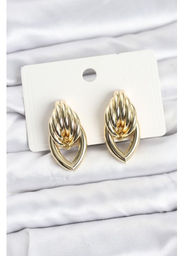Erb Pirinç Gold Renk Sarmal Damla Model Vintage Kadın Küpe
