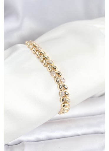 Erb Pirinç Gold Renk VIP Seri Sarmal Damla Model Zirkon Taşlı Kadın Bileklik