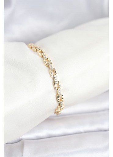 Erb Pirinç Gold Renk VIP Seri Zincir Model Zirkon Taşlı Kadın Bileklik