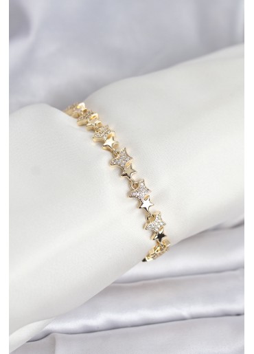 Erb Pirinç Gold Renk VIP Seri Yıldız Model Zirkon Taşlı Kadın Bileklik