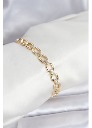 Erb Pirinç Gold Renk VIP Seri Zincir Model Zirkon Taşlı Kadın Bileklik