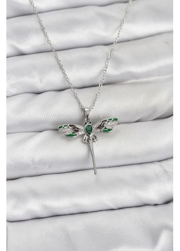 Erb 316L Çelik Zincir Gümüş Renk Yusufçuk Model Zirkon Taşlı Kadın Kolye